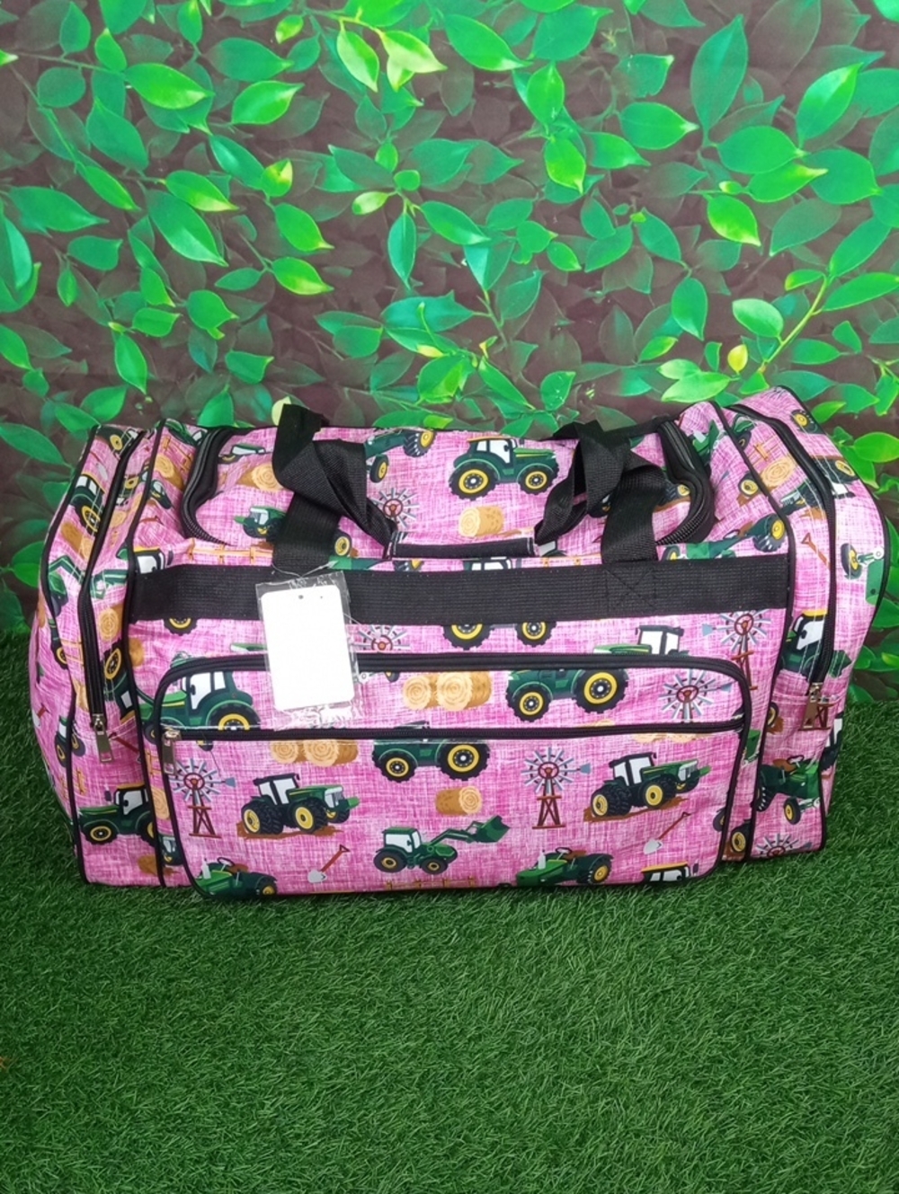🚜 Ngil Rosedale Farms Pink Tractor Print Duffel Bag